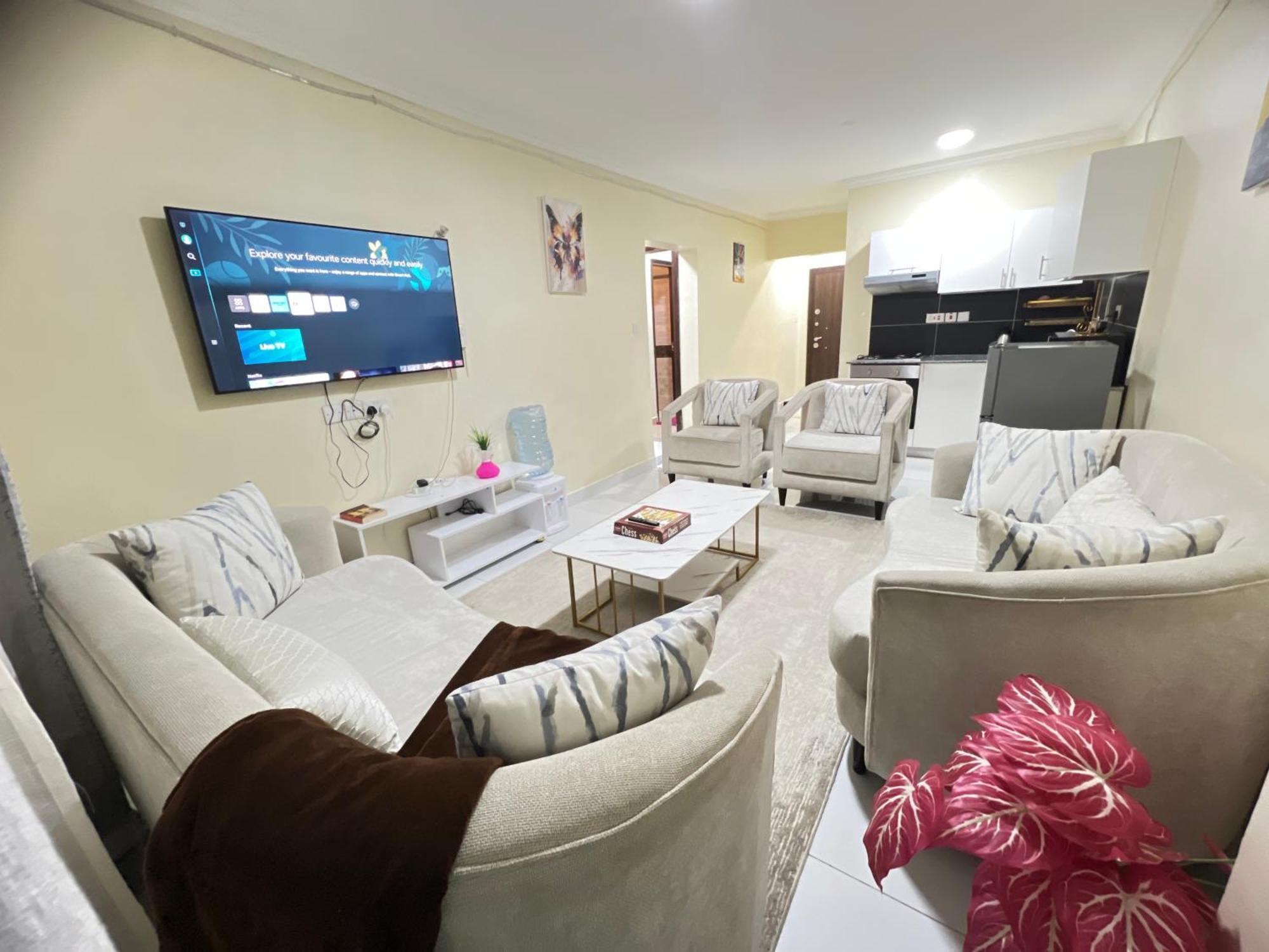 Apartment Fully Furnished 2 Bedroom With A Spacious Balcony Behind Gateway Mall 10 Minutes To Jkia,5min To Sgr With Ac,washing Machine And Lift *